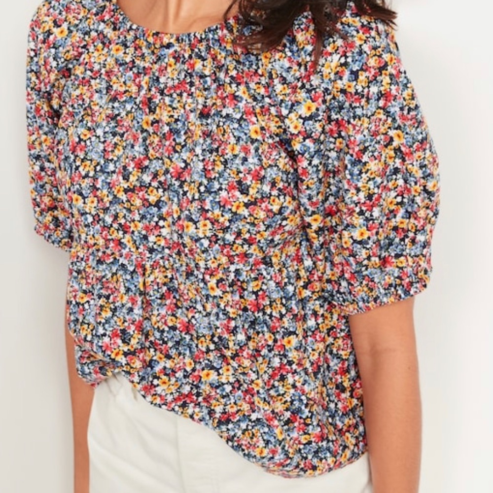 Floral Print Puff Sleeve Babydoll Top for Women